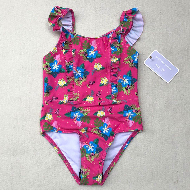 Export European and American women in great children's cute front middle shoulder strap floral lace dantop crane flower triangle basic even body swimsuit