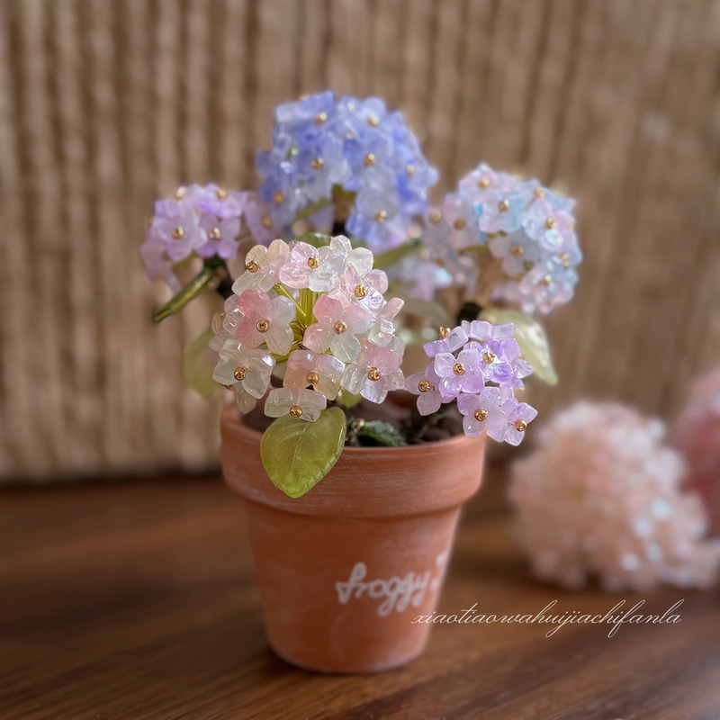 <Little Jumping Frog> Hydrangea Beaded Potted Plant Material Kit Everlasting Green Plant Workstation Decoration Glass Handmade Gift <Little Jumping Frog> Hydrangea Beaded Potted Plant Material Kit Everlasting Green Plant Workstation Decoration Glass Handmade Gift