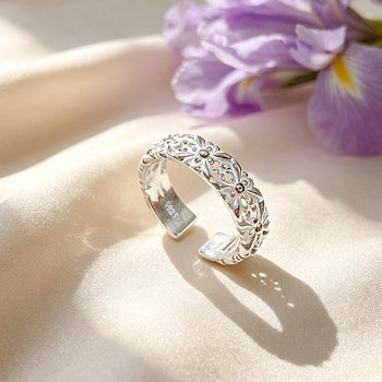 Yunshang clothing s925 sterling silver three horizontal iris flower lace hollow ring for women light luxury exquisite open ring