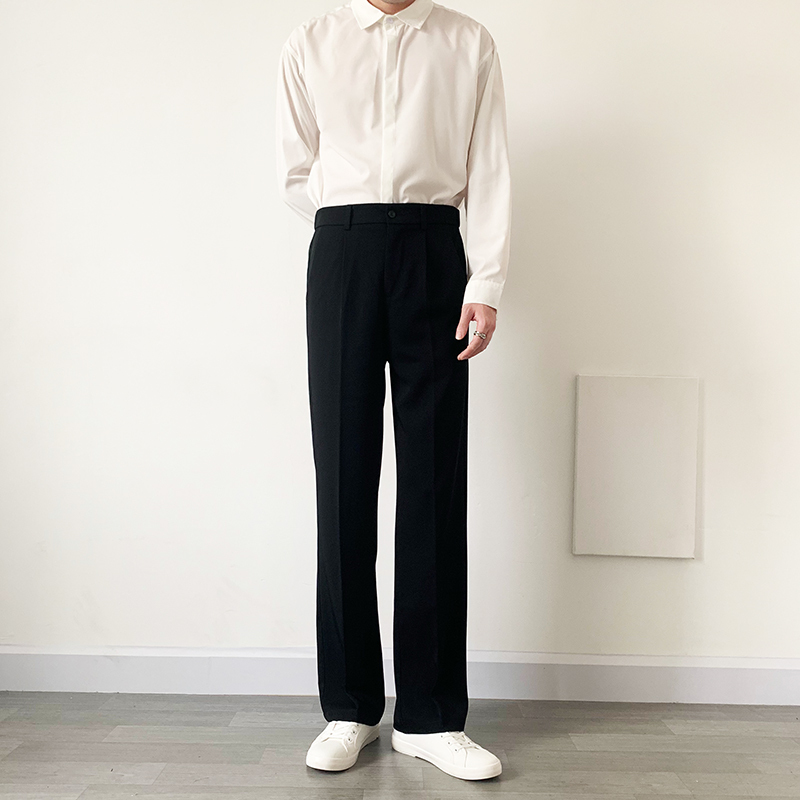 Spring and Summer Casual Men's Trousers, Loose Straight-Leg Korean Style Trendy Drape Wide-Leg Suit Pants, Men's Drapey Trousers