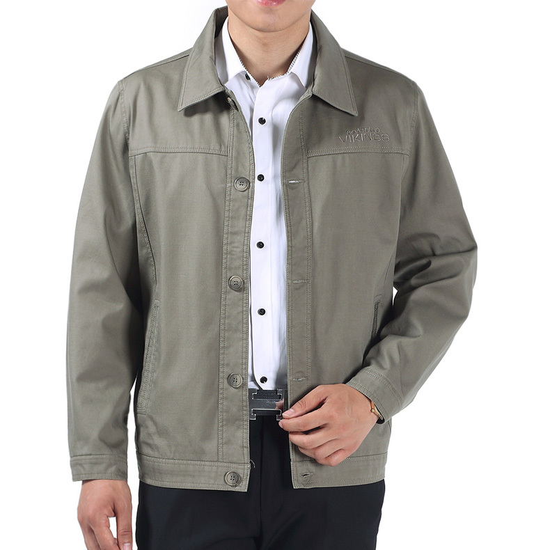 Spring and Autumn Clothing for Dads, Middle-Aged Pure Cotton Men's Lapel Jacket, Middle-Aged and Elderly Men's Coat, Twist-Button Thin Top