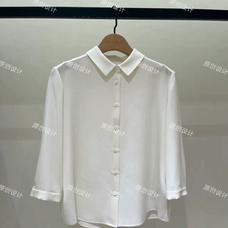 Xiaohe's Same Style Silk Shirt, Three-Quarter Sleeve Top for Women, Slim Fit, Versatile Shirt, Slimming and Fashionable Women's Shirt Xiaohe's Same Style Silk Shirt, Three-Quarter Sleeve Top for Women, Slim Fit, Versatile Shirt, Slimming and Fashionable Women's Shirt