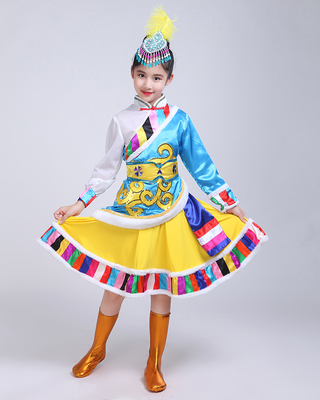 Tibetan mongolian dance dresses for girls chinese minority performance costumes for girls Zhuoma Mongolian Tibetan robes