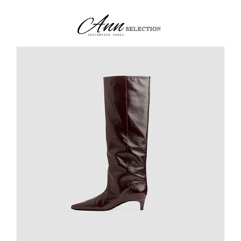 Ann Simple Solid Color Over-The-Knee Boots for Women 2025 Autumn New Glossy Pointed Toe Kitten Heel Wide-Leg Fashion Boots Ann Simple Solid Color Over-The-Knee Boots for Women 2025 Autumn New Glossy Pointed Toe Kitten Heel Wide-Leg Fashion Boots