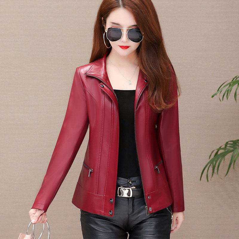 Henning genuine leather fur coat female short section Korean version stand-up collar repair mother dress leather jacket middle-aged lady sheep leather jacket
