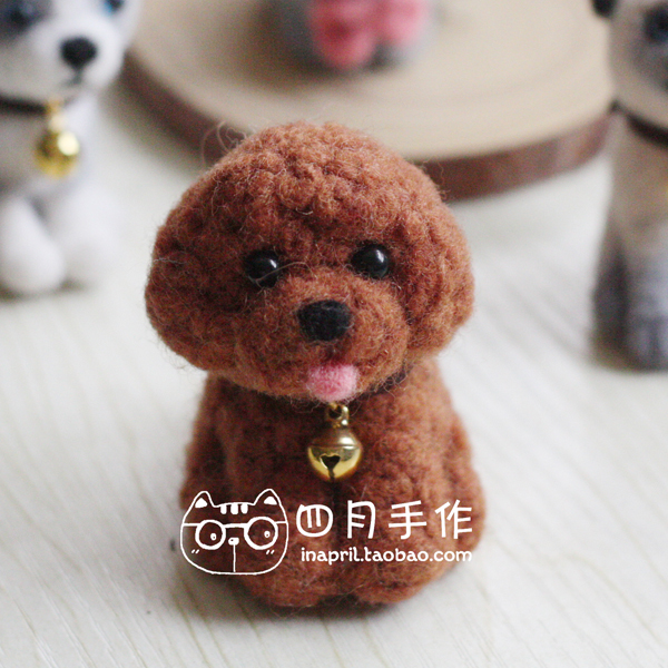 Handmade entry wool felt diy wool felt material bag Adorable pet small animal Teddy two Husky mobile phone lanyard