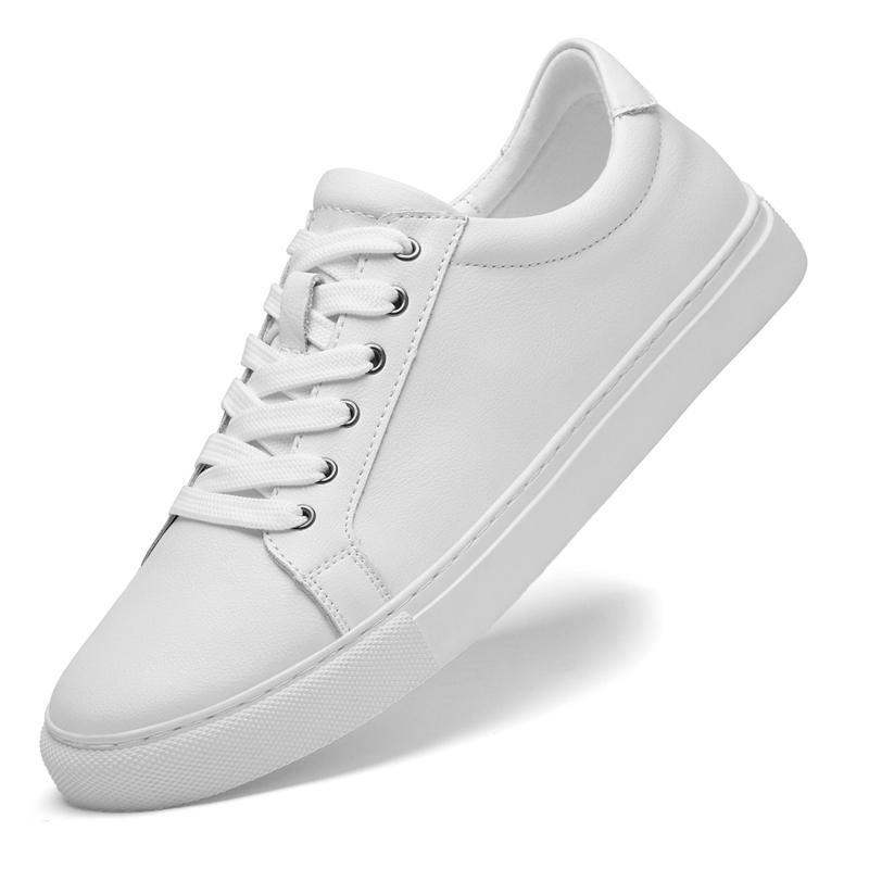 Soft Cowhide White Sneakers for Men, Genuine Leather White Sneakers, Men's Sports Casual Shoes, Small Size 3536, Pure Leather 474849, Large Size