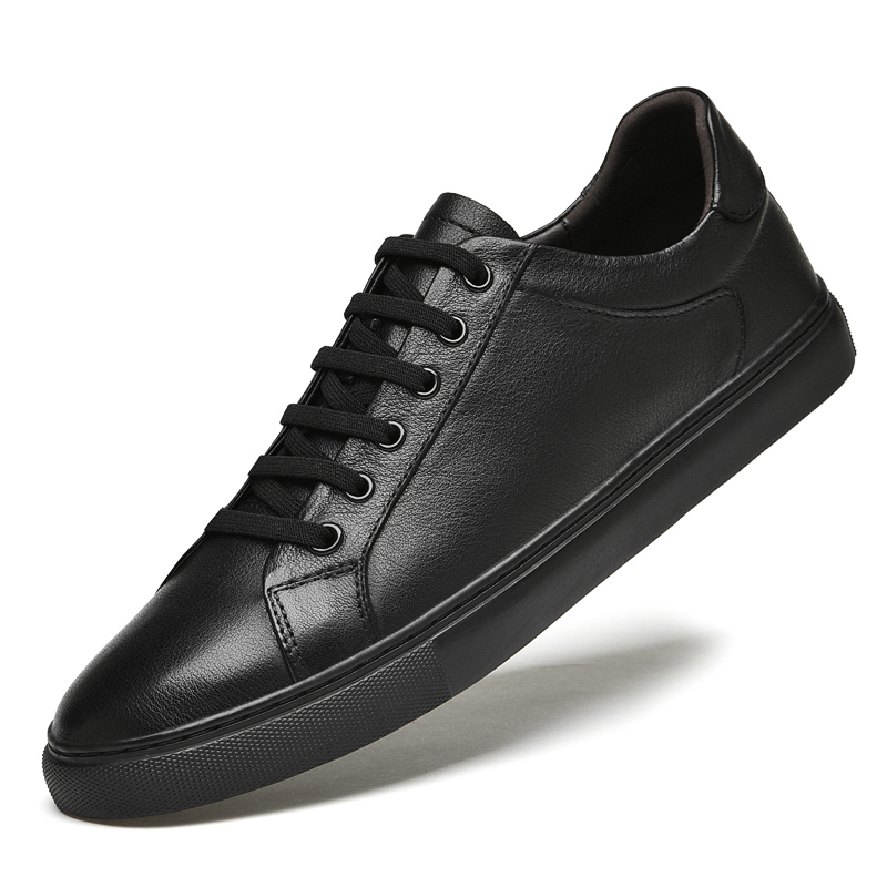 First-Layer Cowhide Leather Sports Casual Shoes for Men, Genuine Leather Sneakers, Men's Shoes, Pure Leather Black Shoes, Low-Top All-Black Trendy Shoes