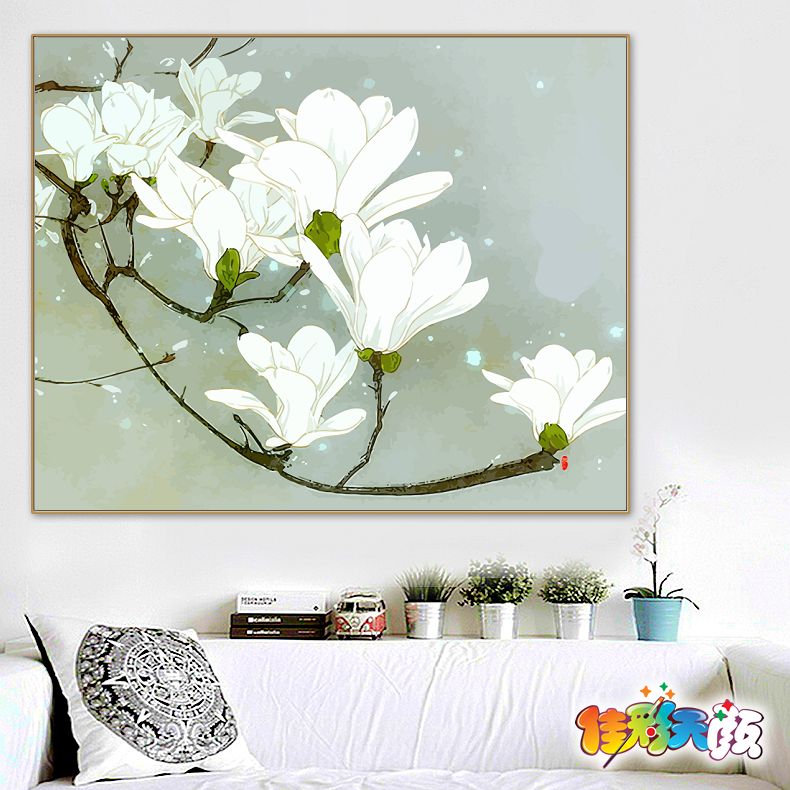 diy digital oil painting diy coloring painting flowers white magnolia violet rose red flower rhododendron DIY hand-painted study room
