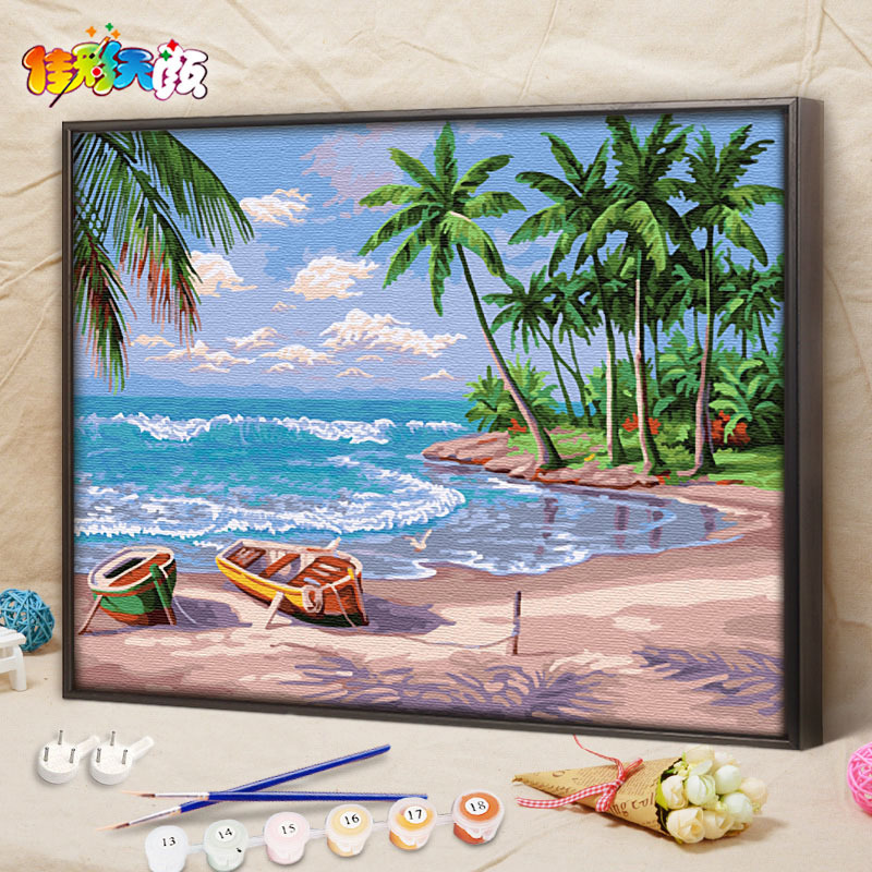Jia Caitianyan DIY Digital Oil Painting Landscape for Living Room, Anime-Style Hand-Filled Digital Color Hand-Painted Oil Painting Decorative Art