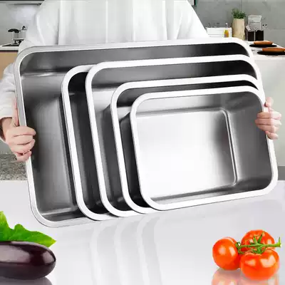 Thickened stainless steel basin household square rectangular kitchen square basin with lid several pots large large large large basin commercial