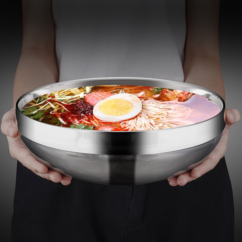 Double Layer Stainless Steel Bowl Bottling Noodle Soup Bowl Large home large bowl large noodle bowl Korean style Eat Cold Noodle Bowl for anti-scalding rice bowls