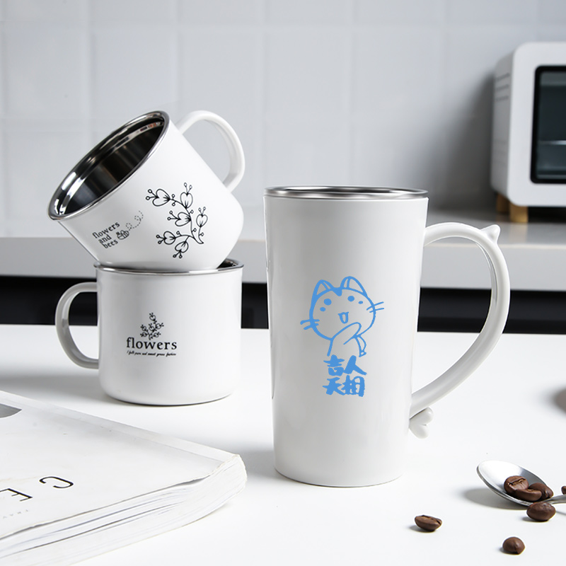 304 stainless steel water glass children's cup with handle anti-fall cup kindergarten drink water tea cylinder home cup mouth cylinder