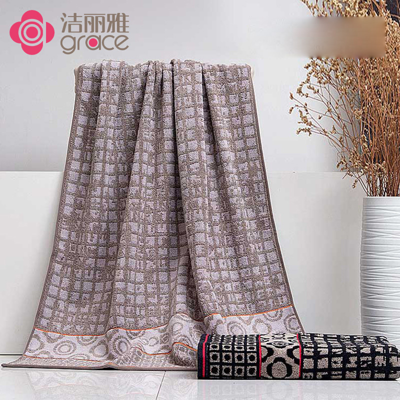Jialiya Pure Cotton Bath Towel for Home Use, Adult Bath Towel, Dark Retro Plaid Jacquard, Lint-Free, Absorbent Wrap Towel