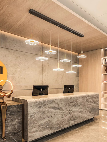 Light Luxury Creative Restaurant Chandelier Modern Minimalist Led Office Front Desk Lamp with Spotlight Long Strip Lotus Leaf Bar Lamp