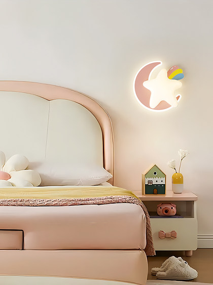 Children's Room Wall Lamp, Cream Style, Creative Star and Moon Bedroom Bedside Lamp, Nordic Warm Princess Room Study Room Lamp