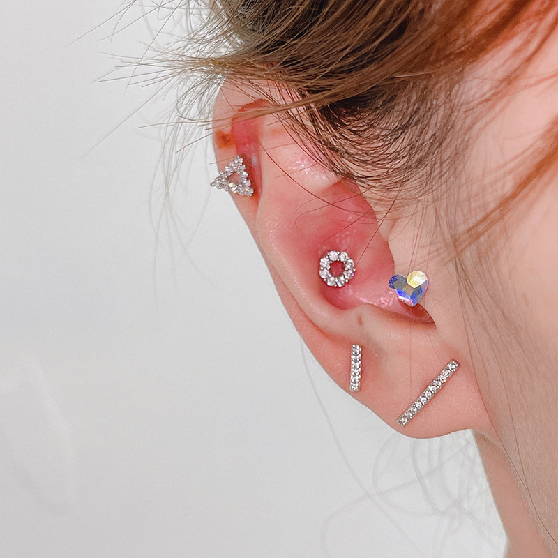 South Korea Titanium Steel Full Drill Flash Drilling Micro-Inlaid Vertical Stick Ear Pin Straight Screw Thread Fastening Ear Bone Nail Strip Earrings Crumpled Drill