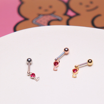 2020 Korea imported Rose Red love pendant small key triangle flash drill screw cute ear bone nail