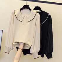Large size womens clothing 2023 spring new loose bottoming shirt fat mm fashion chiffon round neck long-sleeved all-match sweater