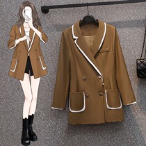Plus-size womens clothing spring 2023 new fat mm fashion double-breasted suit collar long-sleeved all-match suit jacket trend