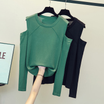 Plus size womens loose and thin design bottoming shirt 2023 spring new fat MM strapless long-sleeved knitted T-shirt