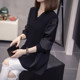 Plus-size women's clothing, foreign style, fashion, loose, fake two-piece jacket, autumn clothing, fat sister's slimming, belly-covering bottoming shirt