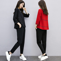 Large size belly cover thin age reduction two-piece set 2021 spring and autumn new Korean womens clothing 200 pounds fat girl suit