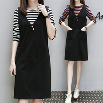 Early autumn foreign style womens clothing 2021 new large size fat mm strap dress thin age striped long sleeve suit skirt