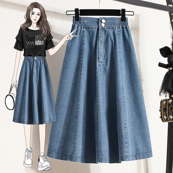 Fashion age-reducing high-waist fat MM skirt 2022 summer new plus size women's mid-length thin denim skirt