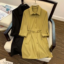 Plus-size womens clothing 2023 early spring simple new windbreaker mid-length temperament POLO collar three-quarter-sleeved coat jacket