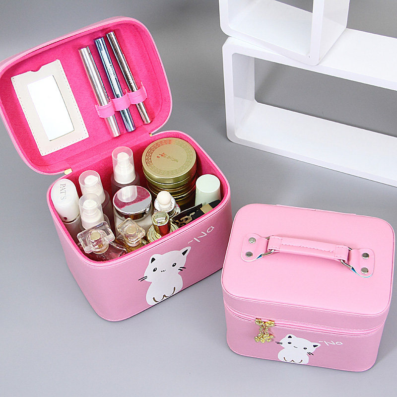 大容量韩国化妆包可爱小号方品中袋随身便携手提收纳盒简约化妆箱