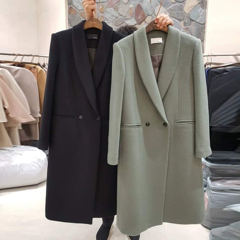 Шерстяное пальто, демисезонная длинная куртка, 2020, корейский стиль, oversize, увеличенная толщина, средняя длина