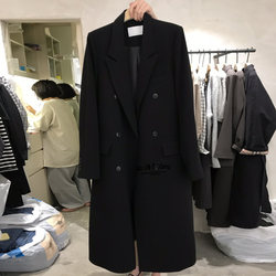 South Korea's Dongdaemun autumn clothing new temperament goddess style coat double-breasted black long knee-length suit jacket for women