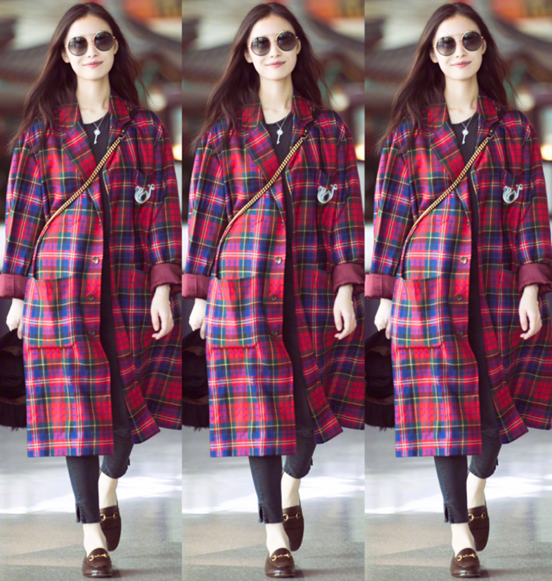 Ni Ni star with the same plaid trench coat women 2021 spring and autumn new Korean version of the long version of the British style loose coat tide
