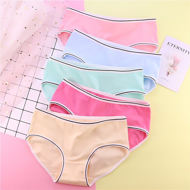 Womens đồ lót bông thấp eo nữ sinh viên bông cô gái dễ thương màu tinh khiết nữ sinh trung học quần short xốp tam giác đầu.