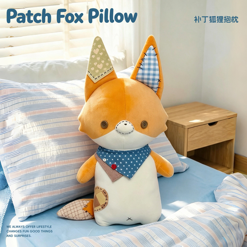 Patchwork Little Fox Plush Doll Sleeping Pillow Cute Stuffed Toy Comfort Doll Birthday Gift for Girls