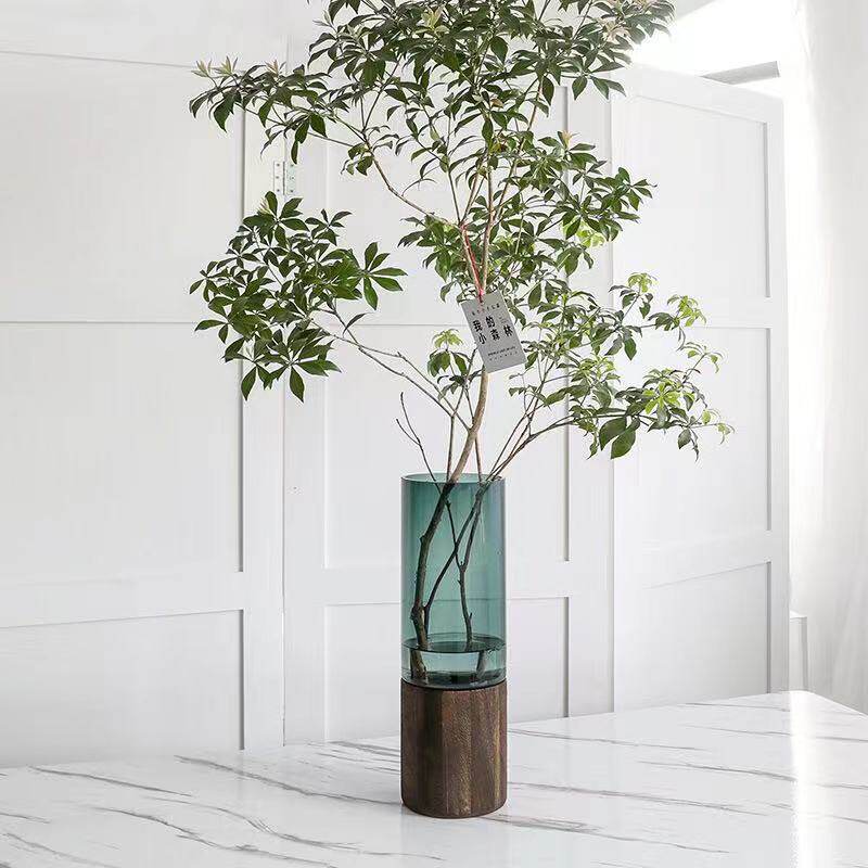 ins wind horse drunk wood hanging bell vase large caliber solid wood base Nordic living room floor decoration flower arrangement swing piece