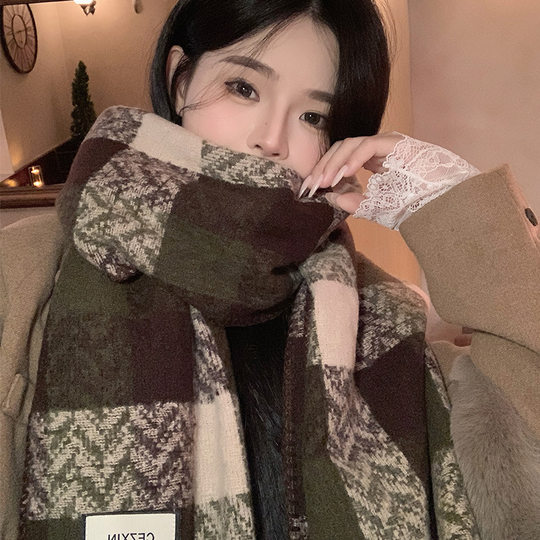 2025 New Style Color-Blocked Plaid Tassel Scarf for Women, Winter Warm Shawl, Dual-Use, High-End Plaid Versatile Scarf