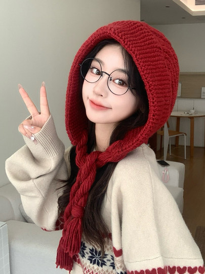 2025 New Knitted Wool Little Red Hat Women's Autumn and Winter Twist Braid Ear Protection Baotou Warm Lei Feng Hat Fashion