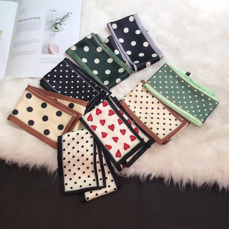 Small silk scarf retro polka dot ins Korean small scarf female all-match thin narrow long strip small streamer straps on the neck