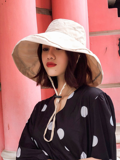 Fisherman Hat Women's Summer Sun Hat Large Brim Face Covering Sun Hat Anti-UV Versatile Face Revealing Small Sun Hat