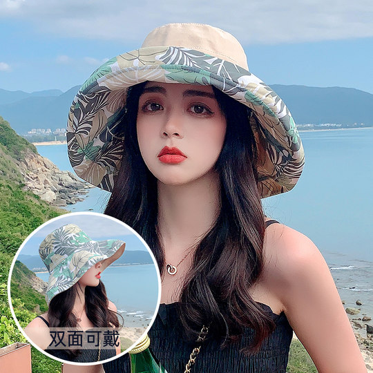 Internet celebrity double-sided fisherman hat women's summer Korean version face-covering large brim sun hat sun protection UV sun hat