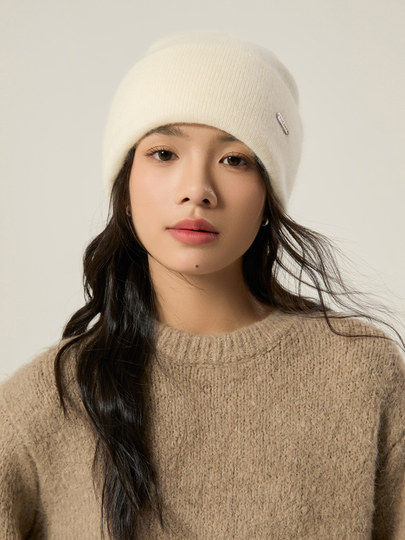 High-end 100% pure wool double-layer thickened knitted wool hat for women in winter cold-proof pile hat to show face and trend