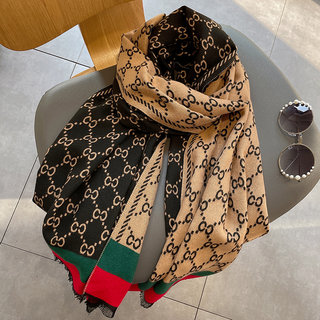 Autumn and Winter Trendy Scarf for Women, Korean Style Versatile Summer Double-Sided Faux Cashmere Shawl for Air-Conditioned Rooms, Dual-Use Thick Neck Scarf