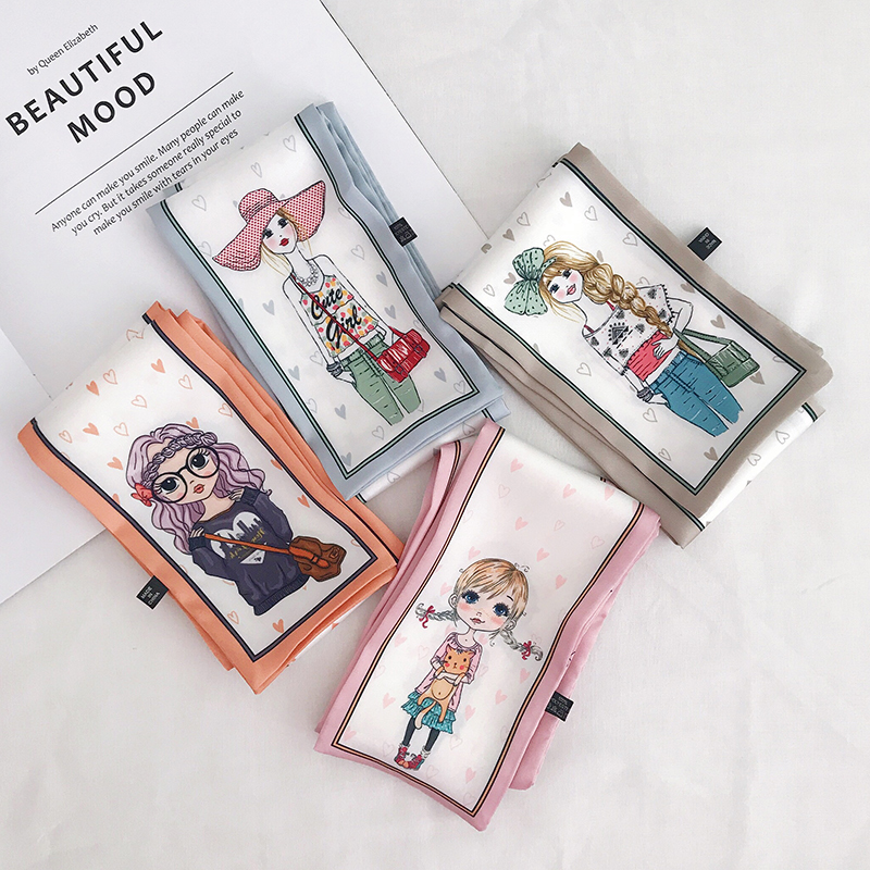 Korean version of ins wind soft sister small silk scarf female long silk scarf small ribbon hairband thin and narrow long bag wrist