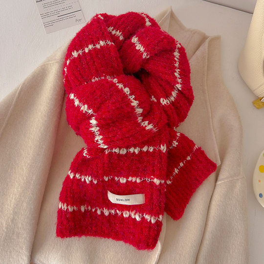 2025 new winter scarf for women, soft and waxy, high-end, wool striped knitted autumn and winter warm couple scarf