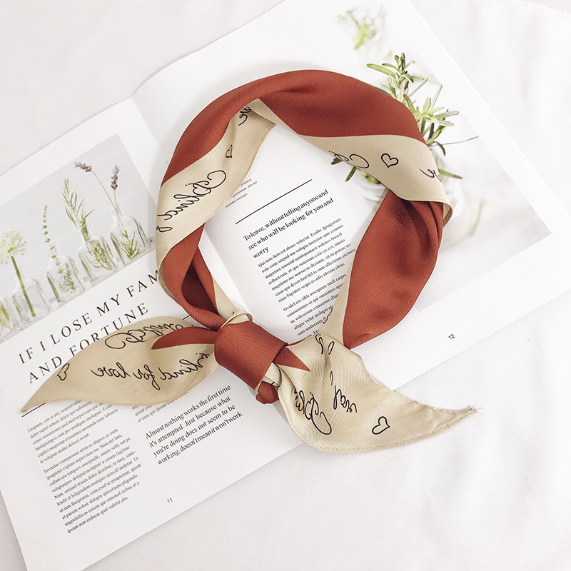 Korean Chic Rhombus Decorated Small Silk Scarf Trendy Retro Hair Color Sharp Corner Small Neckline Scarf Turban Career Scarves