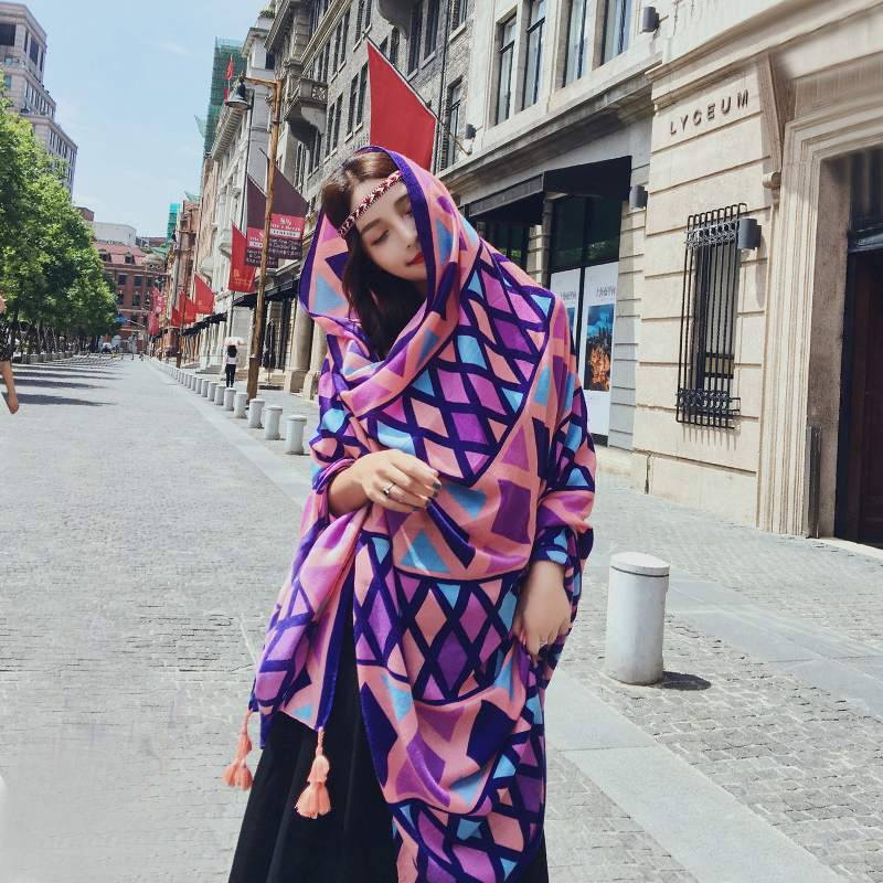 Summer Sun Sun Sun Sun Shoulder Scarf Two-Used Beach Towels Super Large National Fengfeng Beach Sheet