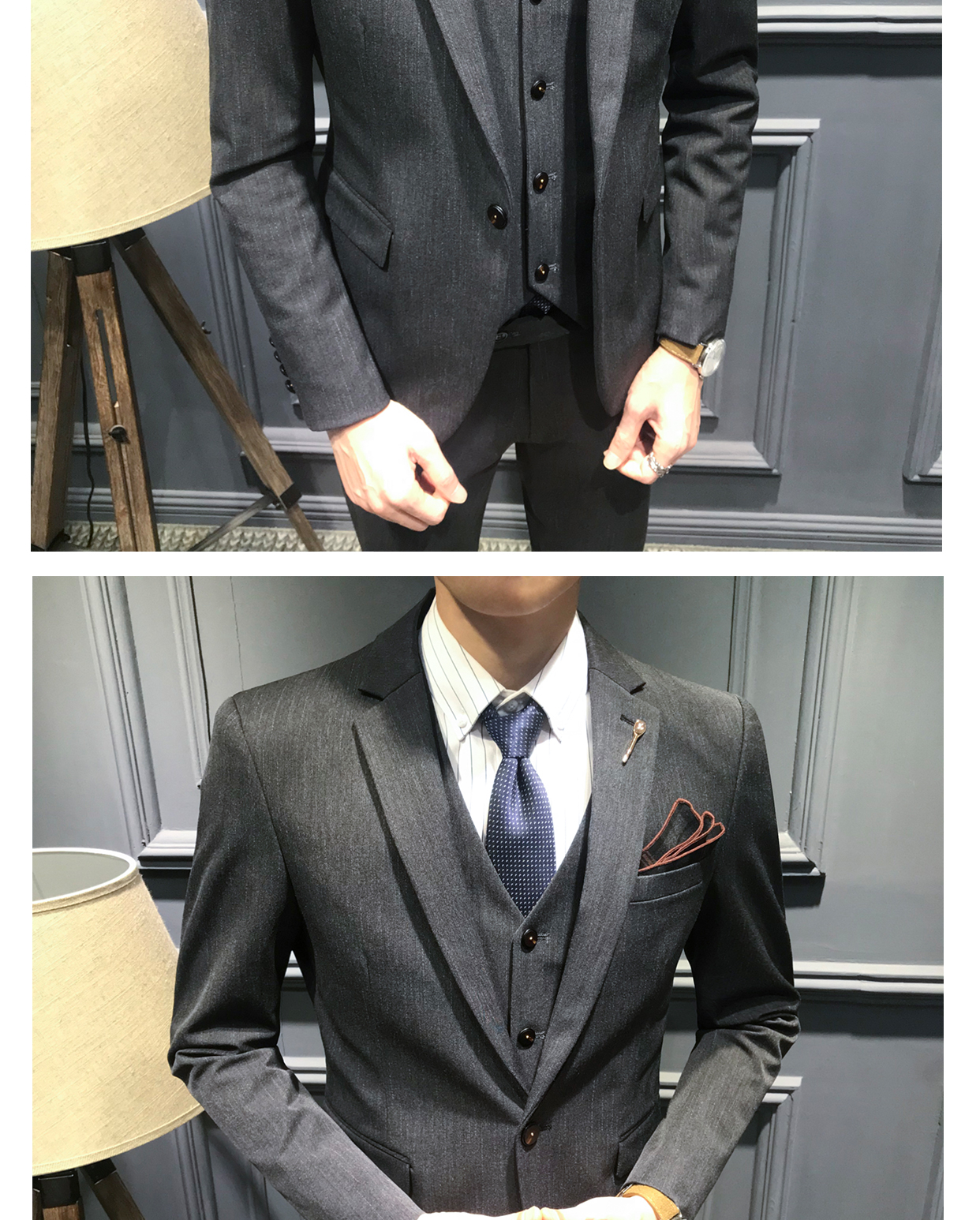 Bộ đồ mùa thu đông phù hợp với xu hướng đẹp trai ba mảnh bộ vest nam trẻ trung