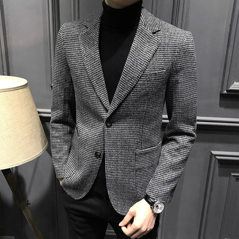 Autumn Houndstooth Suit Jacket for Men, New Men's Casual Single-Piece Plaid Slim-Fit Suit, High-End Single Suit Men's Clothing
